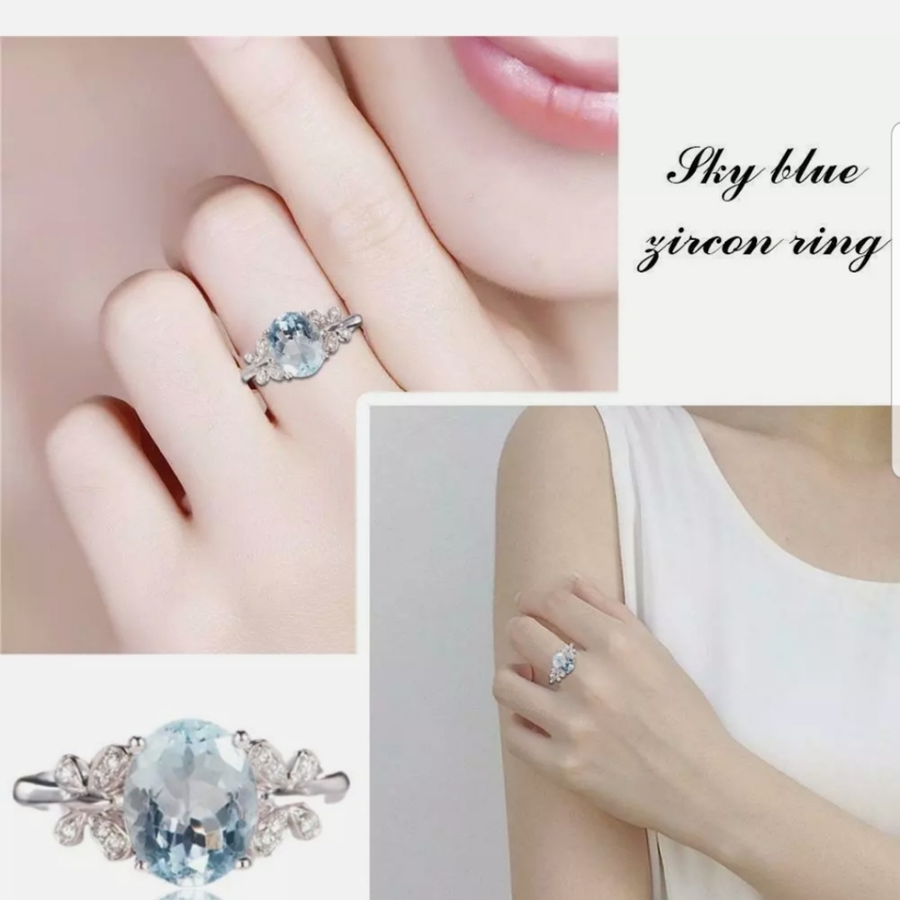 **New silver toned sky blue cubic Zirconia ring - Picture 9 of 12